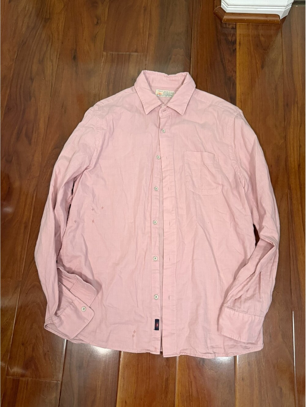 Faherty Shirt Mens Large Pink Sunwashed Chambray Supima Cotton Button Up Casual